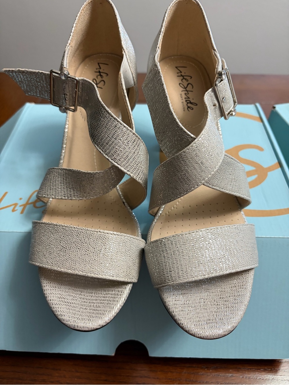 Life Stride Silver Crisscross Buckle Sandal - Women's